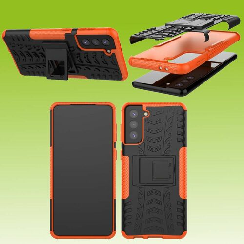 F�r Samsung Galaxy S21 G991B Hybrid Case 2teilig Outdoor Orange Handy Tasche H�lle Cover Schutz