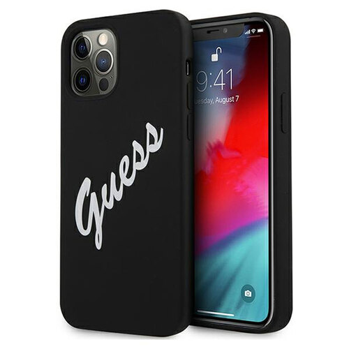 Guess Silikon Vintage Apple iPhone 12 / 12 Pro Schwarz Wei� Hard Case Cover Schutzh�lle Etui