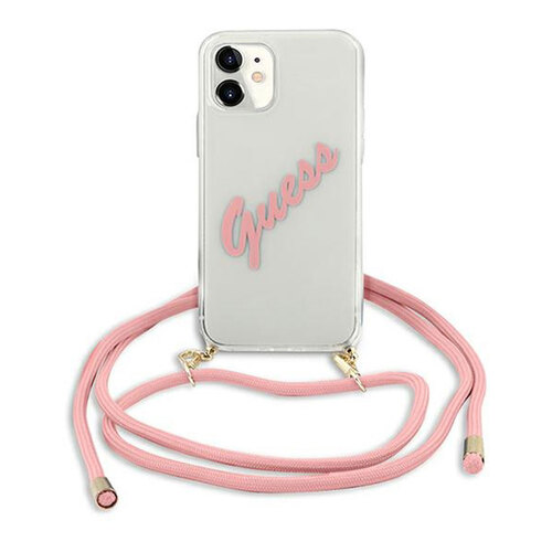Guess Vintage Script Apple iPhone 12 Mini Pink Kette Crossbody Hard Case Cover Schutzh�lle Etui