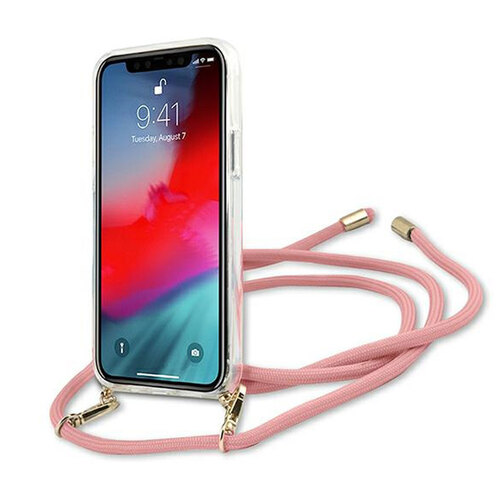 Guess Vintage Script Apple iPhone 12 / 12 Pro Pink Kette Crossbody Hard Case Cover Schutzh�lle Etui