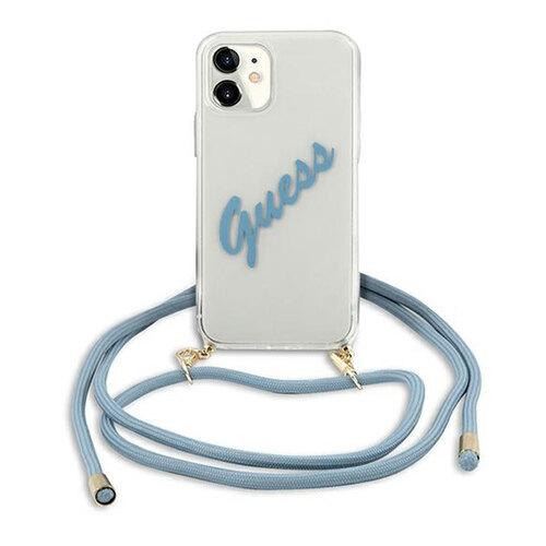 Guess Vintage Script Apple iPhone 12 Mini Blau Kette Crossbody Hard Case Cover Schutzh�lle Etui