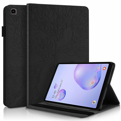 F�r Samsung Galaxy Tab A 8.0 2019 T290 T295 Baum Muster Schwarz Kunstleder H�lle Cover Tasche Case Neu
