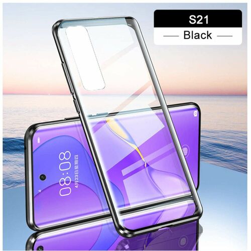 Beidseitiger 360 Grad Magnet / Glas Case H�lle Handy Tasche Bumper Schwarz f�r Samsung Galaxy S21 G991B