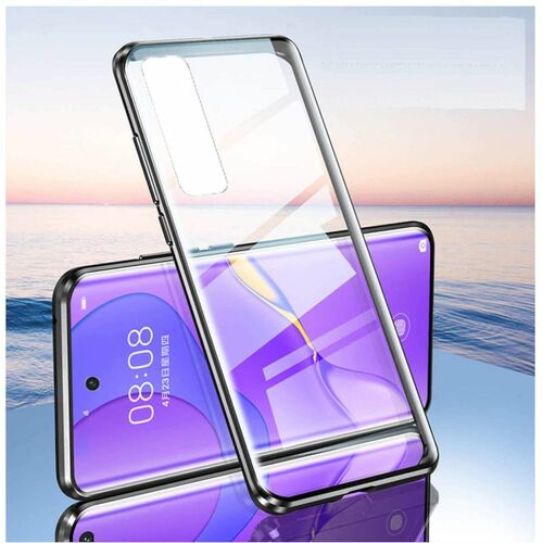 Beidseitiger 360 Grad Magnet / Glas Case H�lle Handy Tasche Bumper Schwarz f�r Samsung Galaxy S21 Plus G996B