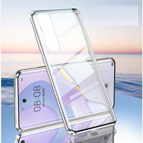 Beidseitiger 360 Grad Magnet / Glas Case H�lle Handy Tasche Bumper Silber f�r Samsung Galaxy S21 Plus G996B