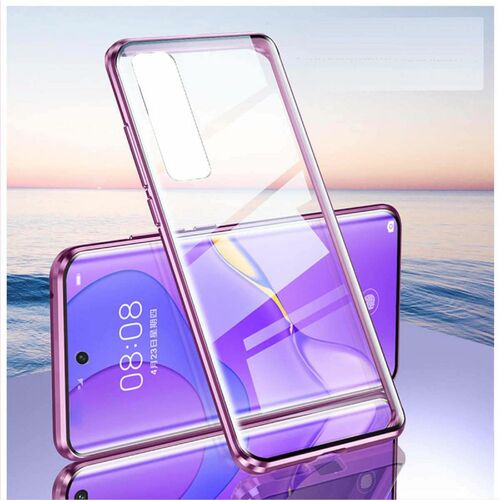 Beidseitiger 360 Grad Magnet / Glas Case H�lle Handy Tasche Bumper Lila f�r Samsung Galaxy S21 Ultra G998B
