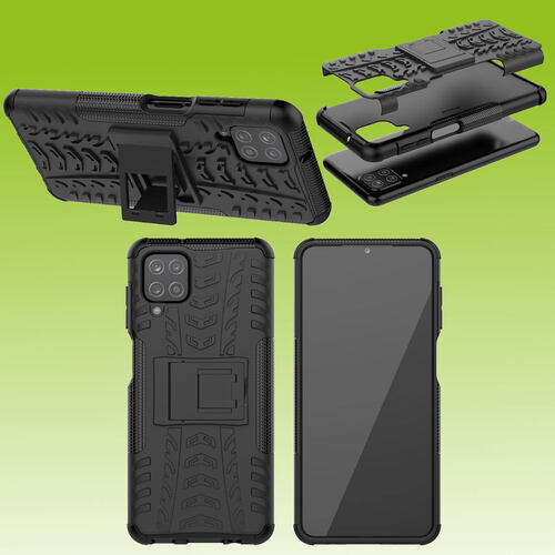 F�r Samsung Galaxy A12 A125F Hybrid Case 2teilig Outdoor Schwarz Tasche H�lle Cover Schutz