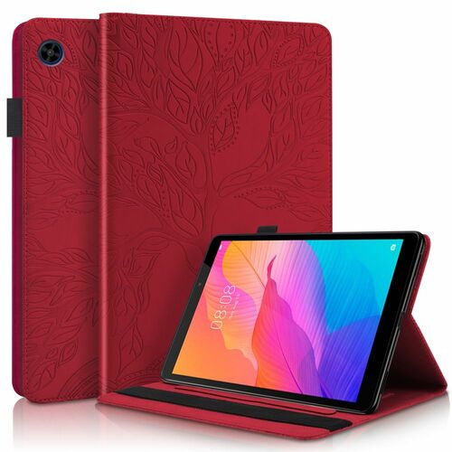 F�r Huawei MatePad T8 8.4 Baum Muster Rot Kunstleder H�lle Cover Tasche Case Neu