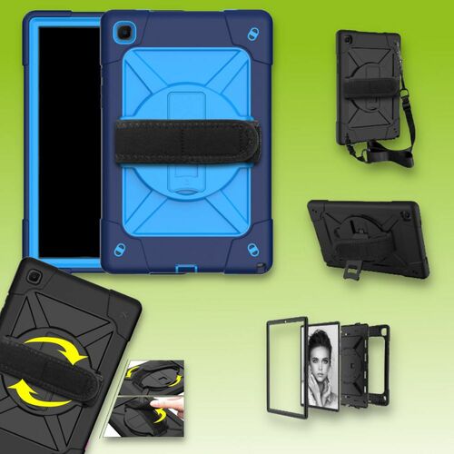 F�r Samsung Galaxy Tab A7 10.4 2020 T500 / T505 aufstellbare Outdoor Hybrid Blau 360 Grad mit Halte-Schlaufe Tablet Tasche Etuis Cover Case Schutz Robust Neu