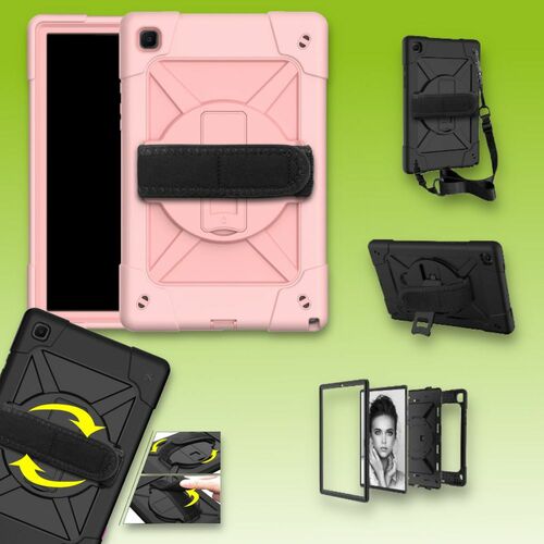 F�r Samsung Galaxy Tab A7 10.4 2020 T500 / T505 aufstellbare Outdoor Hybrid Rosa 360 Grad mit Halte-Schlaufe Tablet Tasche Etuis Cover Case Schutz Robust Neu