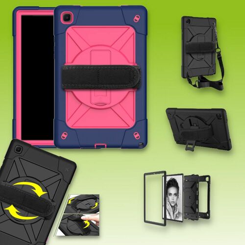 F�r Samsung Galaxy Tab A7 10.4 2020 T500 / T505 aufstellbare Outdoor Hybrid Pink 360 Grad mit Halte-Schlaufe Tablet Tasche Etuis Cover Case Schutz Robust Neu