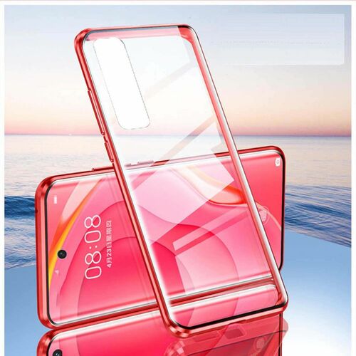 Beidseitiger 360 Grad Magnet / Glas Case H�lle Handy Tasche Bumper Rot f�r Samsung Galaxy S21 Ultra G998B