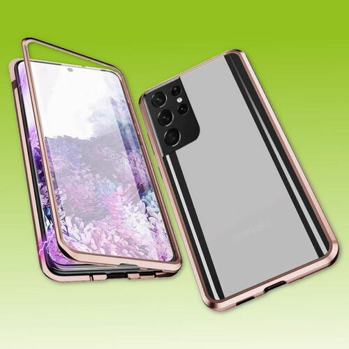Beidseitiger 360 Grad Magnet / Glas Case H�lle Handy Tasche Bumper Gold f�r Samsung Galaxy S21 Ultra G998B