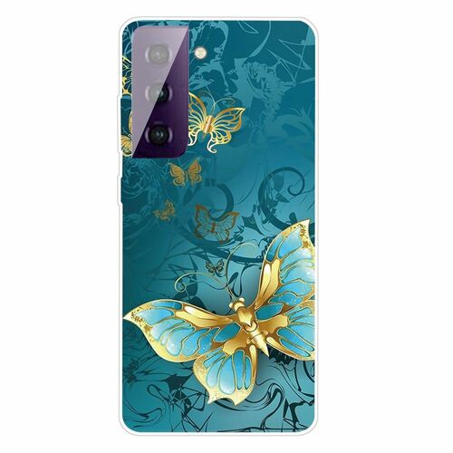 F�r Samsung Galaxy S21 Silikon Case TPU Gold Butterfly Schutz Muster Tasche H�lle Cover Etuis