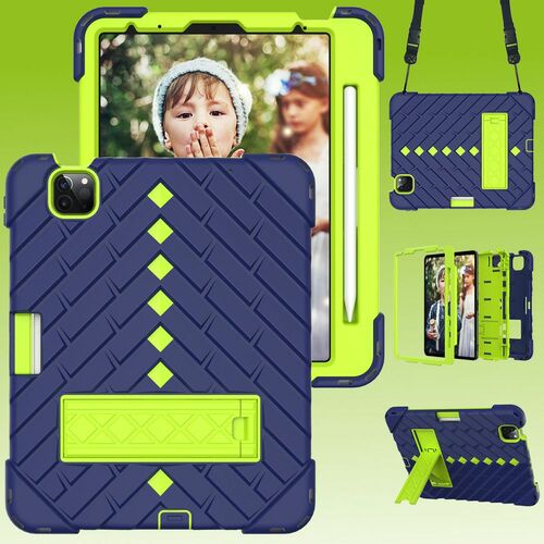 F�r Apple iPad Air 2020 4.Gen 10.9/ Air 2022 Shockproof Hybrid Tablet H�lle mit Band Navy Blau / Gr�n