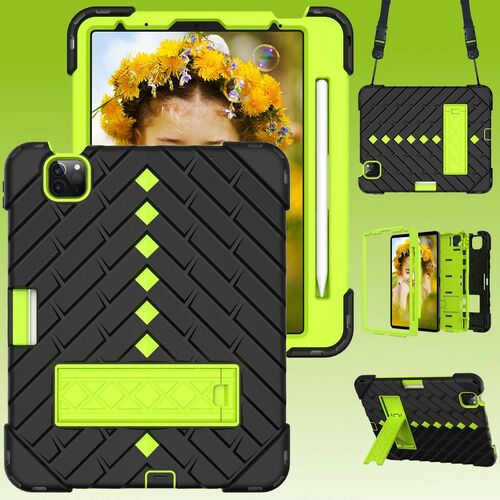 F�r Apple iPad Air 2020 4.Gen 10.9/ Air 2022 Shockproof Hybrid Tablet H�lle mit Band Schwarz / Gr�n