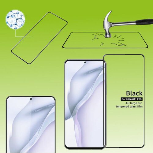 F�r Huawei P50 Pro 2x 4D Premium 0,3 mm H9 Full Curved Hart Glas Schwarz Folie Schutz H�lle Neu