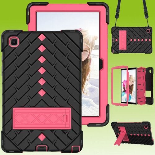 F�r Samsung Galaxy Tab A7 2020 Shockproof Hybrid Tablet H�lle mit Band Schwarz / Pink