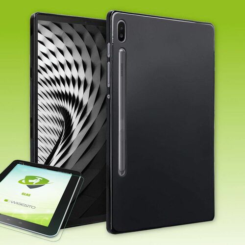 F�r Samsung Galaxy Tab S7 Plus T970N / T976B / Tab S7 FE Schwarz H�lle Tasche Cover + H9 Hart Glas