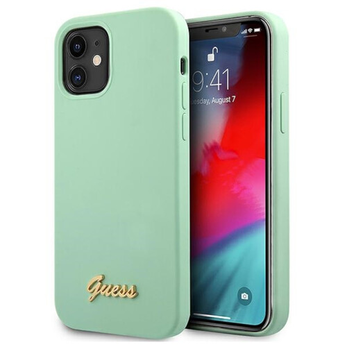 Guess Silikon Script Apple iPhone 12 Mini Grn Hard Case Cover Schutzhlle Etui