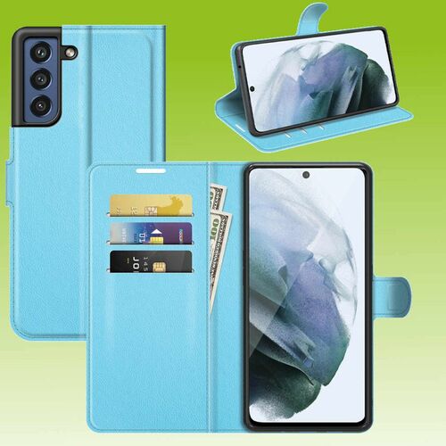 F�r Samsung Galaxy S21 FE G990B Handy Tasche Wallet Premium Hell Blau Schutz H�lle Case Cover Etuis Neu Zubeh�r