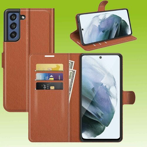 F�r Samsung Galaxy S21 FE G990B Handy Tasche Wallet Premium Braun Schutz H�lle Case Cover Etuis Neu Zubeh�r