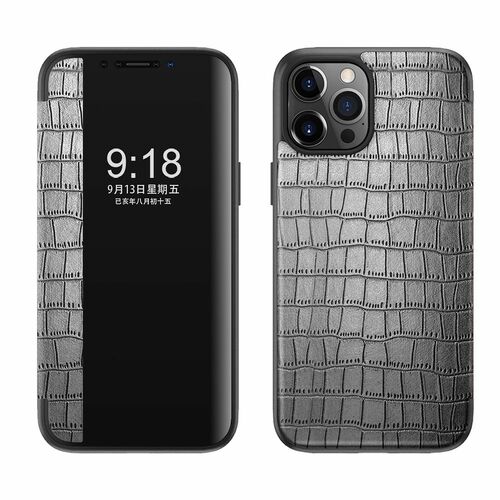 F�r Apple iPhone 12 Pro Max 6.7 Zoll Handy Tasche Silber Krokodil Design H�lle Etuis 