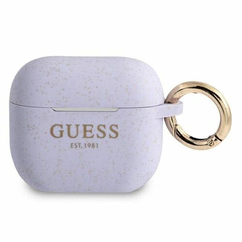 Guess Apple AirPods 3 Cover Glitter Collection Lila Silicone Schutzh�lle Tasche Case Etui