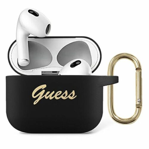 Guess Apple AirPods 3 Cover Vintage Script Collection Schwarz Silicone Schutzhlle Case Etui