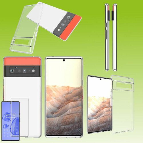 F�r Google Pixel 6 Pro Silikoncase TPU Transparent + 4D Curved H9 Glas Handy Tasche H�lle Schutz Cover
