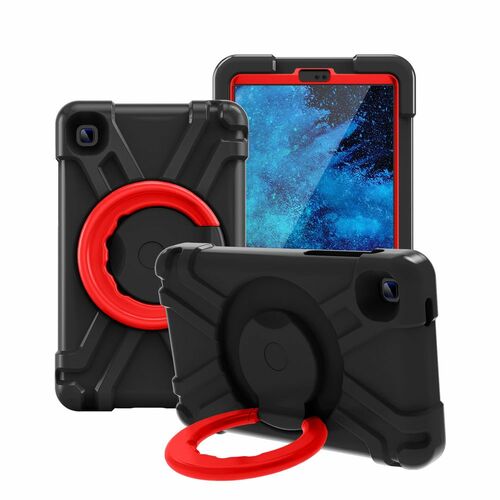 Fr Samsung Galaxy Tab A7 Lite 2021 8.7 aufstellbare Outdoor Hybrid Schwarz / Rot 360 Grad mit Halte-Ring Tablet Tasche Etuis Cover Case Schutz Robust Neu