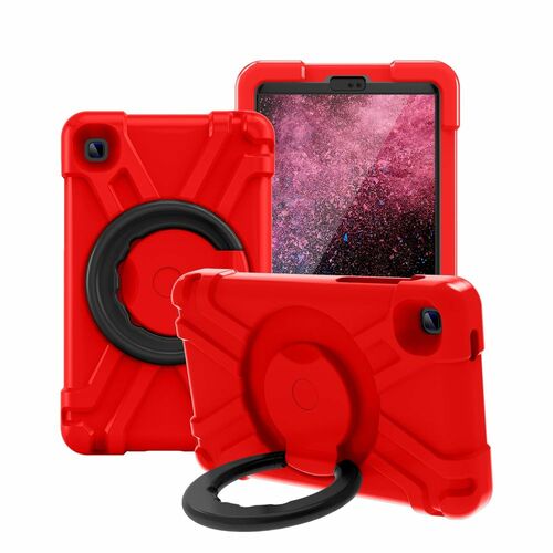 F�r Samsung Galaxy Tab A7 Lite 2021 8.7 aufstellbare Outdoor Hybrid Rot / Schwarz 360 Grad mit Halte-Ring Tablet Tasche Etuis Cover Case Schutz Robust Neu