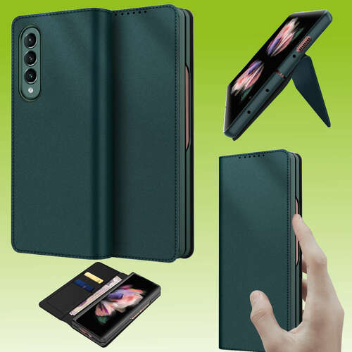 F�r Samsung Galaxy Z Fold3 5G Design Leder Hart Cover Handy Tasche H�lle Etuis Gr�n