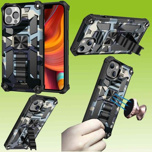 F�r Apple iPhone 13 Pro Camouflage Shockproof Armor TPU Schutz Tasche H�lle Cover Navy Blau