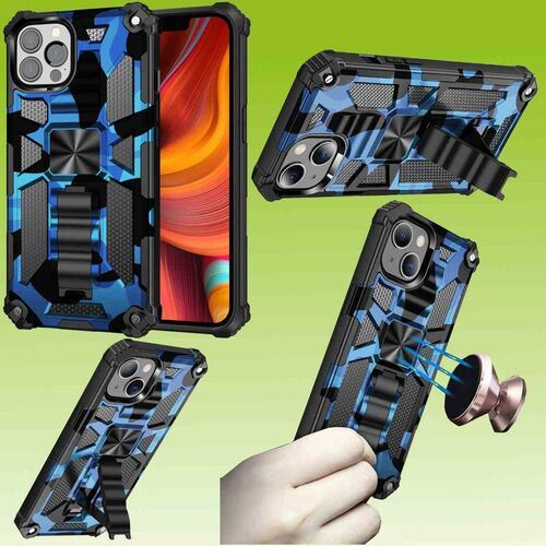 F�r Apple iPhone 13 Pro Camouflage Shockproof Armor TPU Schutz Tasche H�lle Cover Blau
