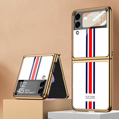 F�r Samsung Galaxy Z Flip3 5G Electroplating Painted Glas Case Hart Cover Handy Tasche H�lle Etuis Wei�