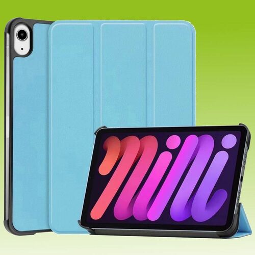 F�r Apple iPad Mini 2024 8.3 Zoll / Mini 6 2021 3folt Wake UP Smart Cover Hell Blau Tasche Etuis H�lle