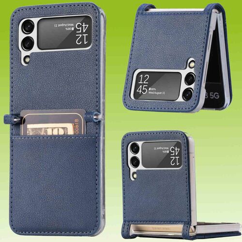 F�r Samsung Galaxy Z Flip3 5G All-Inclusive Kunstleder Hart Cover Handy Tasche H�lle Etuis Blau
