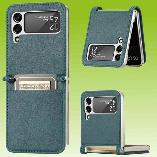 F�r Samsung Galaxy Z Flip3 5G All-Inclusive Kunstleder Hart Cover Handy Tasche H�lle Etuis Gr�n