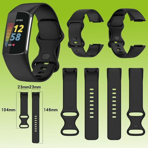 F�r Fitbit Charge 6 / 5 Silikon Watch Armband Schwarz M�nner Gr��e L