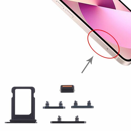 SIM Karten Halter + Seiten Tasten Power / Volume Button f�r Apple iPhone 13 Mini Ersatzteil Schwarz