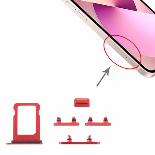 SIM Karten Halter + Seiten Tasten Power / Volume Button f�r Apple iPhone 13 Mini Ersatzteil Rot