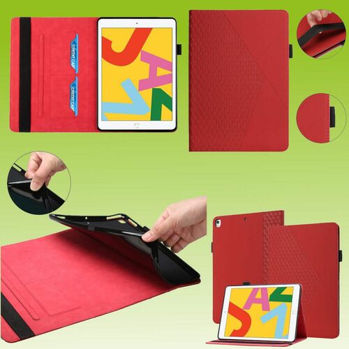 F�r Apple iPad 10.2 Zoll 2019 / 2020 / 2021 7. / 8. 9. Gen Design Muster Rot Kunstleder H�lle Cover Tablet Tasche Case Neu