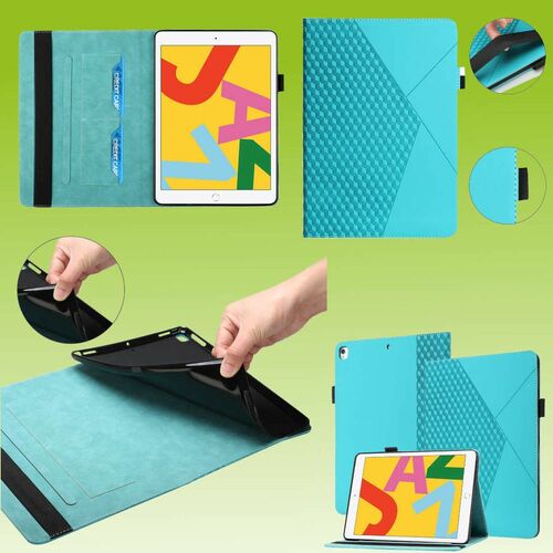 F�r Apple iPad 10.2 Zoll 2019 / 2020 / 2021 7. / 8. 9. Gen Design Muster Blau Kunstleder H�lle Cover Tablet Tasche Case Neu