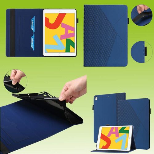F�r Apple iPad 10.2 Zoll 2019 / 2020 / 2021 7. / 8. 9. Gen Design Muster Dunkelblau Kunstleder H�lle Cover Tablet Tasche Case Neu