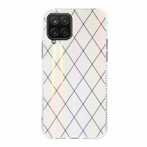 F�r Samsung Galaxy A12 Shockproof TPU Rauten Muster Schutz Tasche H�lle Cover Etui Wei�