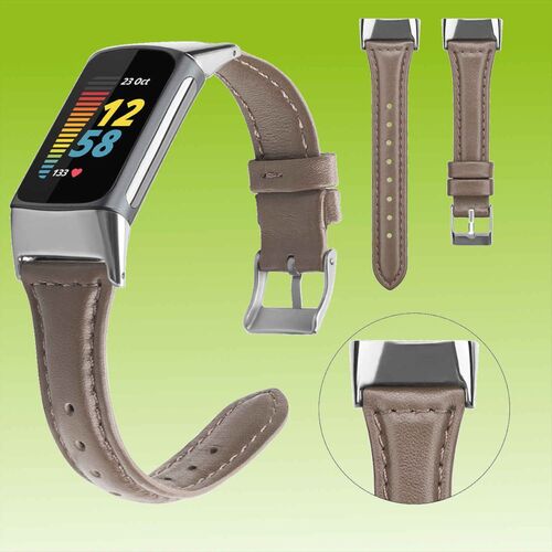 F�r Fitbit Charge 6 / 5 Leder Watch Armband Frauen Gr��e S Dunkelbraun