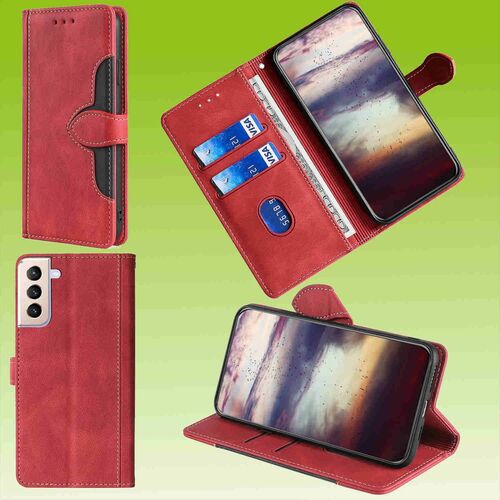 F�r Samsung Galaxy S21 FE G990B Design Handy Tasche Wallet Premium Rot Schutz H�lle Case Cover Etuis Neu Zubeh�r