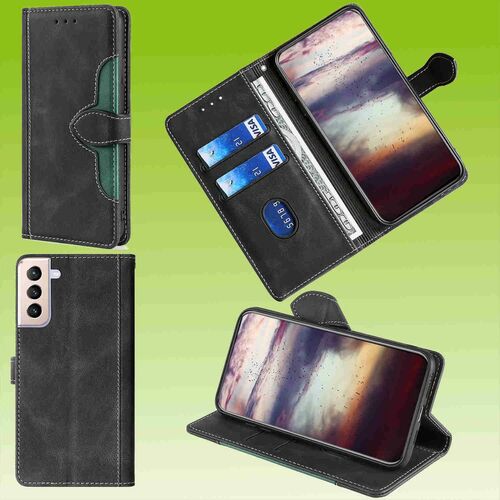 F�r Samsung Galaxy S21 FE G990B Design Handy Tasche Wallet Premium Schwarz Schutz H�lle Case Cover Etuis Neu Zubeh�r