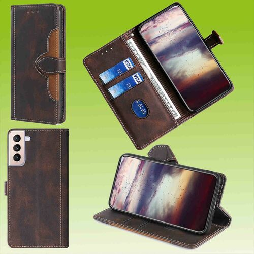 F�r Samsung Galaxy S21 FE G990B Design Handy Tasche Wallet Premium Braun Schutz H�lle Case Cover Etuis Neu Zubeh�r